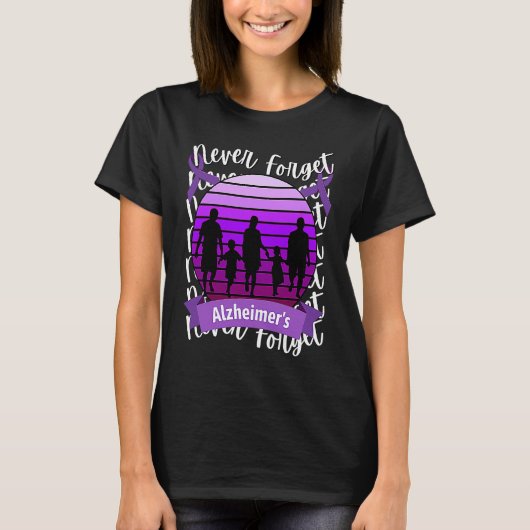 Never Forget Alzheimer's Awareness Retro Purple Fa Tシャツ (正面)