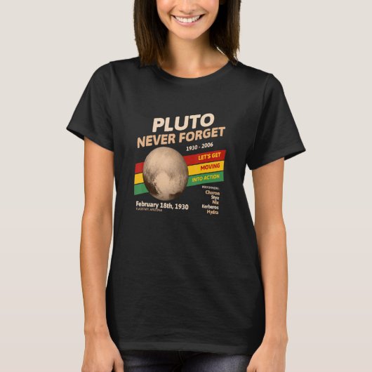 Never Forget Pluto Retro Style Space Science Tシャツ (正面)