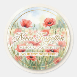 Never Forgotten Memorial Day Watercolor Poppy ラウンドシール