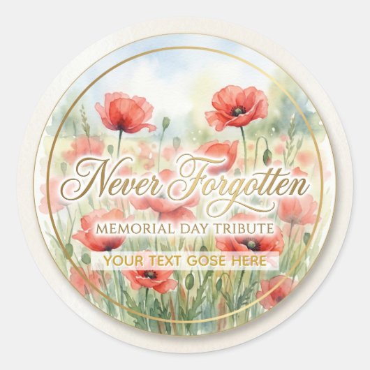 Never Forgotten Memorial Day Watercolor Poppy ラウンドシール (正面)