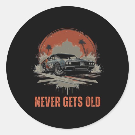 Never Gets Old - Muscle Car Sticker ラウンドシール (正面)