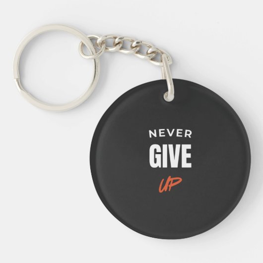 Never Give Up ビンテージ風キーチェーン - グルービー キーホルダー (正面)