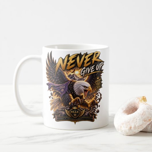 Never Give Up Eagle – Powerful コーヒーマグカップ (ドーナツ)