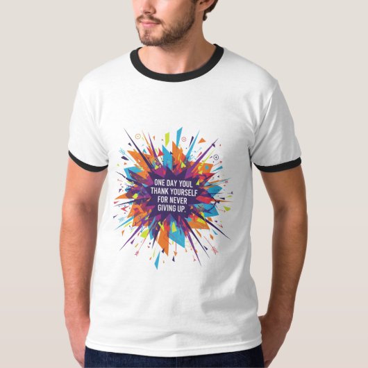 "Never Give Up - Exploding Motivation T-Shirt" Tシャツ (正面)