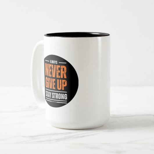 Never Give Up Inspirational Coffee Mug ツートーンマグカップ (正面左)