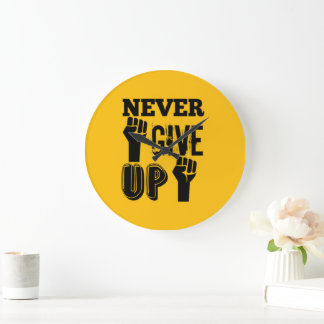 Never Give Up Motivational Round Wall Clock ラージ壁時計