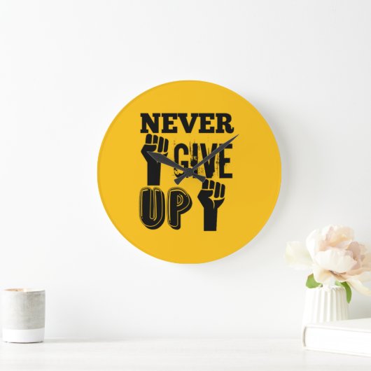 Never Give Up Motivational Round Wall Clock ラージ壁時計 (ホーム)