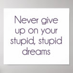 Never Give Up On Your Stupid Dreams ポスター<br><div class="desc">Very inspirational!  Never give up on your stupid,  stupid dreams.</div>