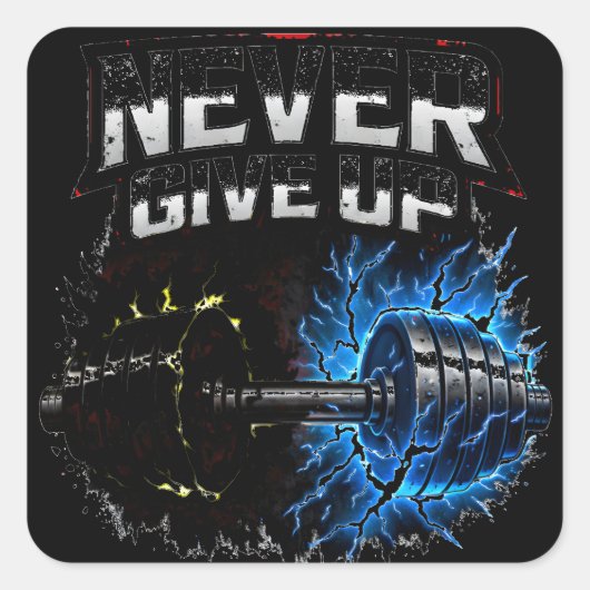 Never Give Up – Resilience Gym Motivation スクエアシール (正面)