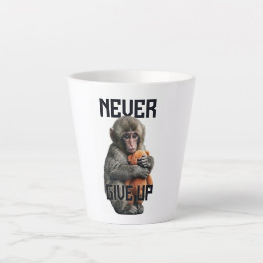 Never Give Up - Resilient Baby Monkey with Teddy B カフェラテマグ (正面)