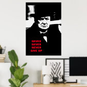 Never Give Up Winston Churchill Motivation Pop Art ポスター (ホームオフィス)