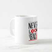 Never Look Back | Bold Red Box Motivational Coffee コーヒーマグカップ (正面左)