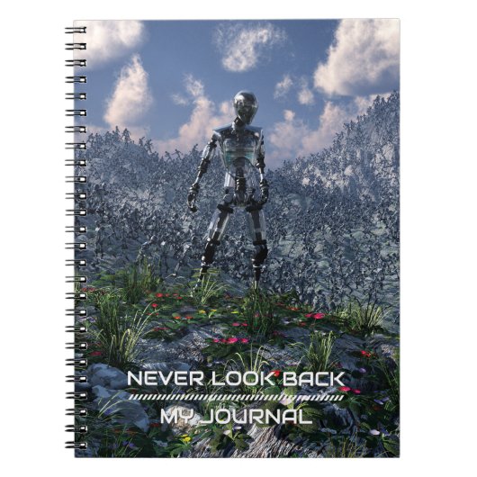 Never Look Back. Futuristic landscape with robots ノートブック (正面)