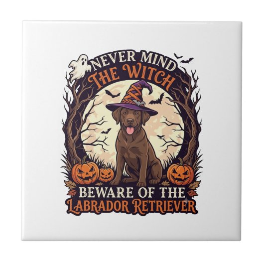 Never Mind Witch Beware ラブラドール・レトリバー ハロウィン タイル (正面)