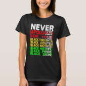 Never Say Black History Month BLMメラニンPr Tシャツ (正面)