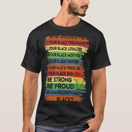 Never Say Black History Month BLMメラニンPr Tシャツ (正面)