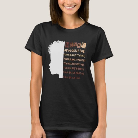 Never Say Black History Month BLMメラニンPr Tシャツ (正面)