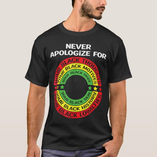 Never Say Black History Month BLMメラニンPr Tシャツ (正面)
