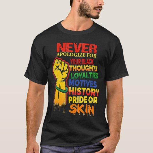 Never Say Black History Month BLMメラニンPr Tシャツ (正面)