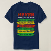 Never Say Black History Month BLMメラニンPr Tシャツ (デザイン正面)
