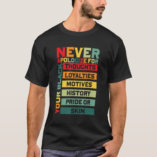 Never Say Black History Month BLMメラニンPr Tシャツ (正面)