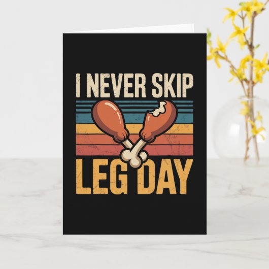 Never Skip Leg Day Funny Turkey Retro  カード (黄色い花)