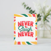 「Never Sleigh Never」レトロウェーブクリスマスポストカード ポストカード (スタンド正面)