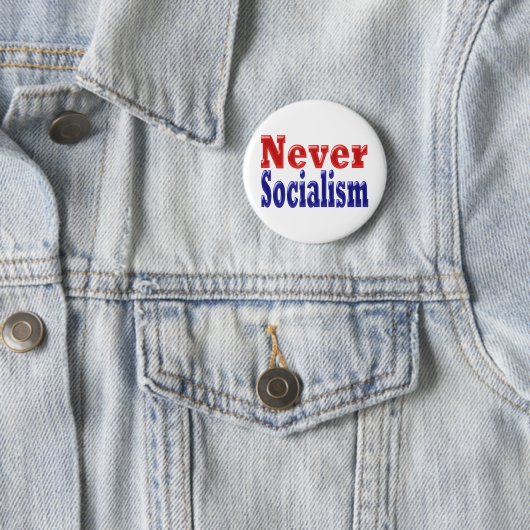 Never Socialism with red blue text 缶バッジ (インサイチュ)