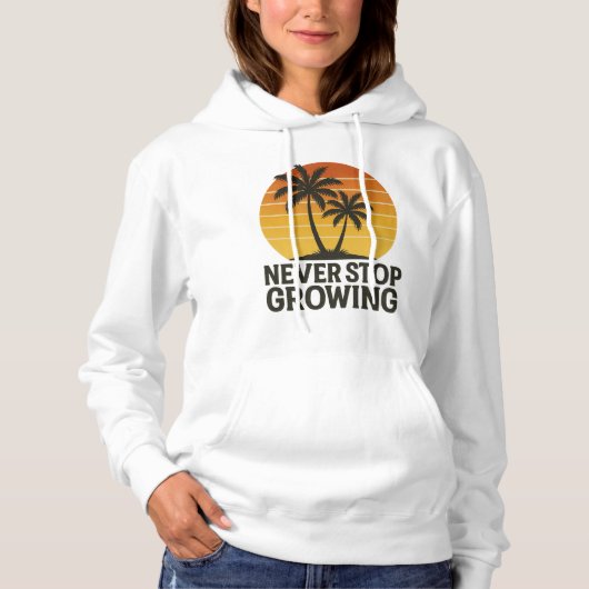 Never Stop Growing Retro Sunset Hoodie パーカ (正面)