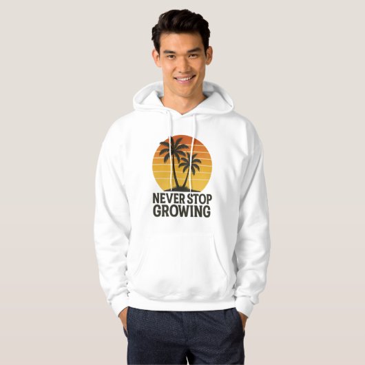 Never Stop Growing Retro Sunset Hoodie パーカ (正面フル)