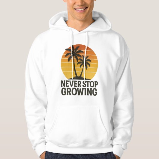 Never Stop Growing Retro Sunset Hoodie パーカ (正面)