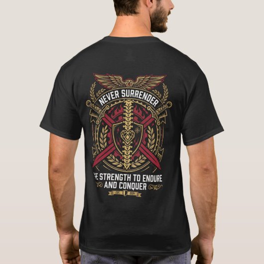 Never Surrender Skull Warrior Rise And Grind Every Tシャツ (裏面)