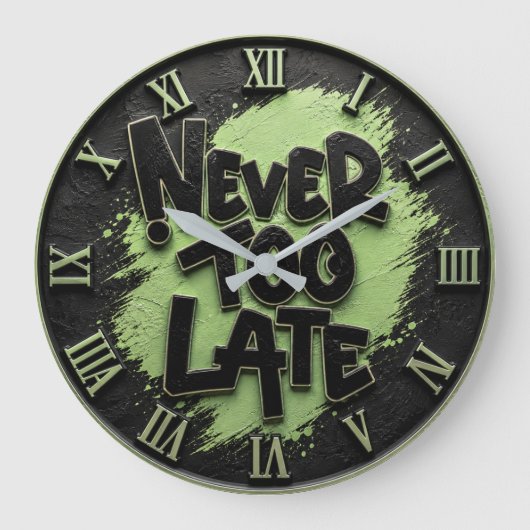 Never Too Late Funny Motivational ラージ壁時計 (正面)