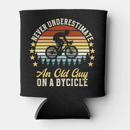 Never Underestimate an old guy on a Bicycle Funny 缶クーラー (正面)