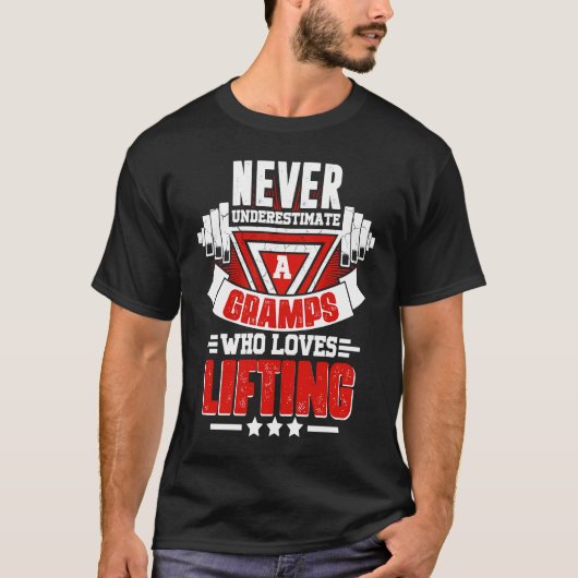 Never Underestimate Gramps Gym Workout Fitness Wei Tシャツ (正面)