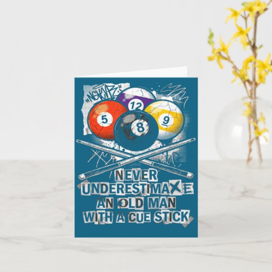 Never Underestimate Old Man With A Cue Stick Billi カード (黄色い花)