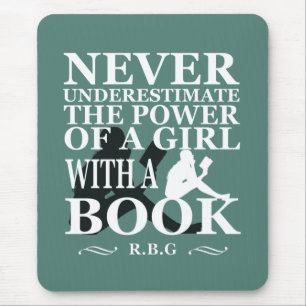 Never Underestimate the power of a girl with book マウスパッド