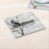 Nevermore水彩画のワタリガラス スクエアペーパーコースター (アングル)