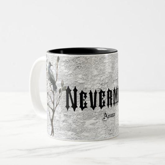 Nevermore水彩画のワタリガラス ツートーンマグカップ (正面左)