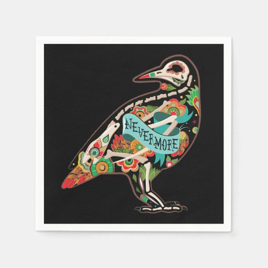 Nevermore砂糖のスカルのワタリガラス スタンダードカクテルナプキン (正面)