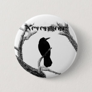 Nevermore B&Wの冬のワタリガラスエドガー・アラン・ポー 缶バッジ
