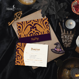 Nevermore Damask | ダークプラムのゴシックハロウィン 出欠カード