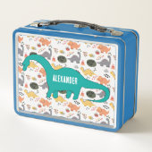 NEW!弁当箱 – 恐竜（名前を追加）メタルブルー メタルランチボックス (裏面)