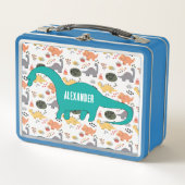NEW!弁当箱 – 恐竜（名前を追加）メタルブルー メタルランチボックス (正面)