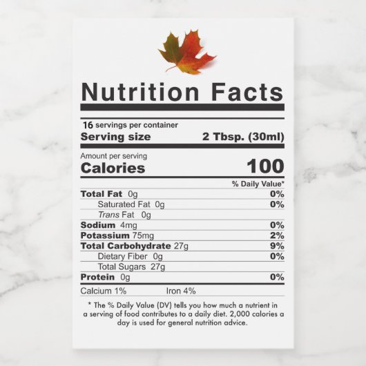 NEW 2020メープルシロップ葉の事前計算された栄養 フードラベル (シングルラベル)
