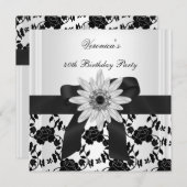 NEW 40th誕生日パーティー白黒フラワーダイヤモンド 招待状 (正面/裏面)