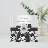 NEW 40th誕生日パーティー白黒フラワーダイヤモンド 招待状 (スタンド正面)