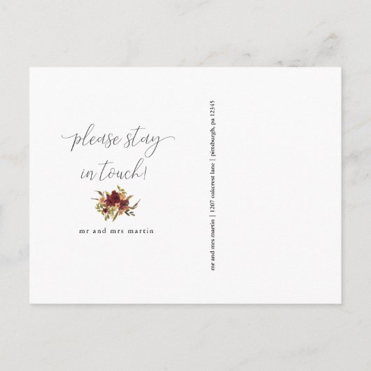 New Address秋の植物学の住所の変更 案内ポストカード (裏面)