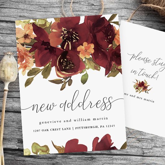 New Address秋の植物学の住所の変更 案内ポストカード
