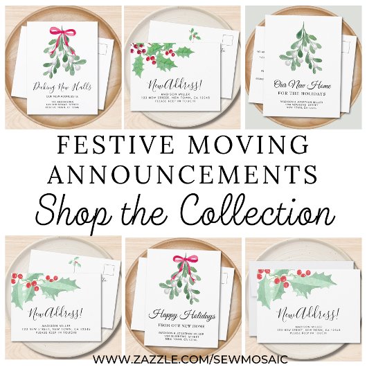 New Address Festive Holly Return Address ラベル